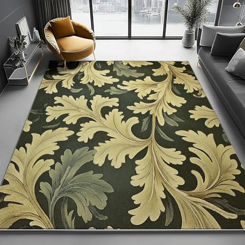 Alfombra 60 X 90 Cm Estilo William Morris Moderna Lavable, De Pelo Corto Y Antideslizante para Sala, Comedor Y Dormitorio - Alfombra Grande para Habitación Plantas Hojas Hierba Rizada