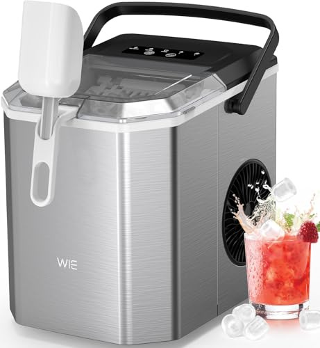 WIE Machine à Glaçons, 1,3l/12kg, Silencieuse Machine à Glacons Comptoir avec Pelle à Glaçons, Machine à Glaçons Autonettoyante et Portable pour Maison/Cuisine/Camping
