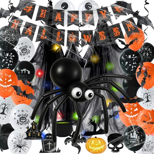 YKHSUAOU Halloween Deko Innen Set, Haloween Luftballons Set, haloween Grusel Deko mit Latex Balloons, Mini Spiders, Spider Web, for Home, Halloween, Children's Party Decoration (B)