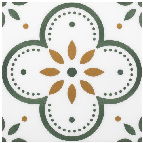 Vinyl-Bodenbelag, abziehen und aufkleben, 20 x 20cm, 20 Stück, Küchenrückwände, wasserdicht, abnehmbar, dekorative Fliesenaufkleber (Grüne Blumen)