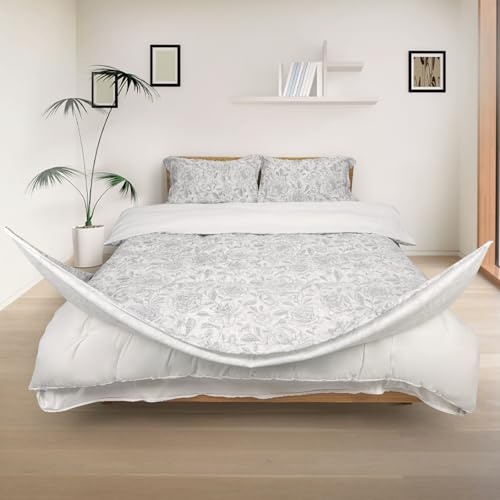 REDSSEN Easy Change Duvet Cover Set with 3 sided zipper | Zip Around Design | Easy to Put On & Take Off | 400TC Organic Cotton Quilt Cover | Double Size | Grey Bloom Floral