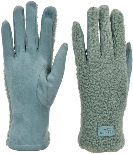 styleBREAKER Damen Touchscreen Handschuhe Plüsch | Leitfähige Fasern an 2 Fingern für Displays, 18-21 cm Handumfang, elastischer 90% Polyester-Mix.