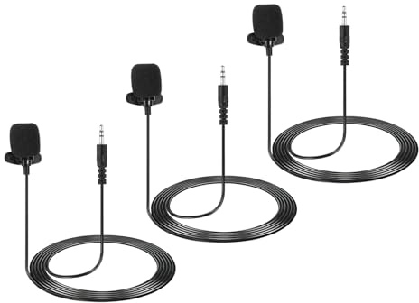 sourcing map Lavalier Lapel Microphone, 3.5mm Straight Stereo 3-Pole Condenser Collar Microphone 1.5m Wired Omnidirectional Condenser Mini Lapel Mic for Teachers Presenters Pack of 3
