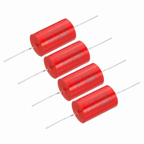 sourcing map Condensatore divisore di frequenza da 12uf, 4 pezzi, 250 V rosso assiale audio altoparlante crossover MKP Film condensatore