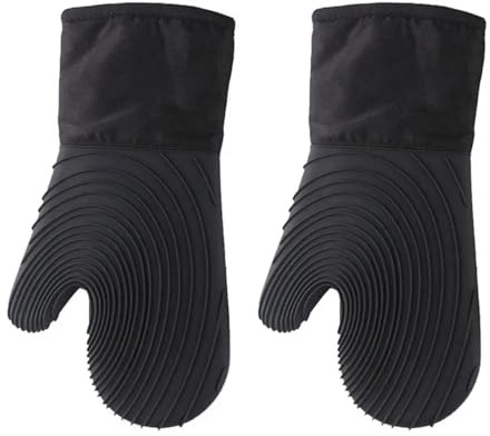 HUDFVIOI Maniques Cuisine Ensemble de gants cuisine en silicone souple for la, essentiels, professionnels extra longs résistants à chaleur, fournitures pâtisserie(WHITE)