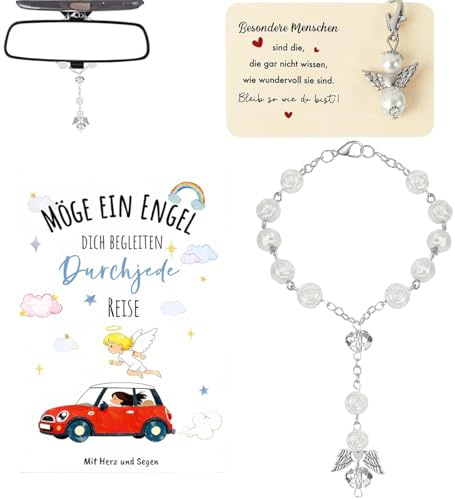 Führerschein Bestanden Geschenk, Schutzengel Autospiegel und Schlüsselanhänger Auto, Auto Zubehör Innenraum Anhänger Guardian Angel für Führerscheinprüfung Geschenk Des Schutzengels, Neuer Fahrer