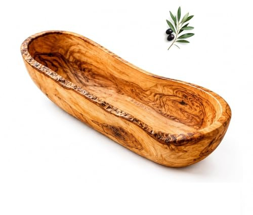 Cestino per il pane rustico, in legno d'ulivo naturale, 40 cm, per bacchette cornette, pasticceria, frutta e servizio di cucina