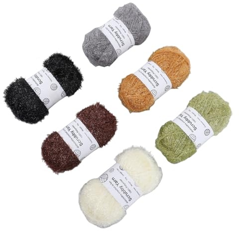 Naroote 6 Rolls Cotton Thread Scrubby Yarn, Hand Knitted Sparkle Glitter Yarn, Crochet Knitting Supplies for Dolls, Bags & Dishcloths, Inspire Your Creativity
