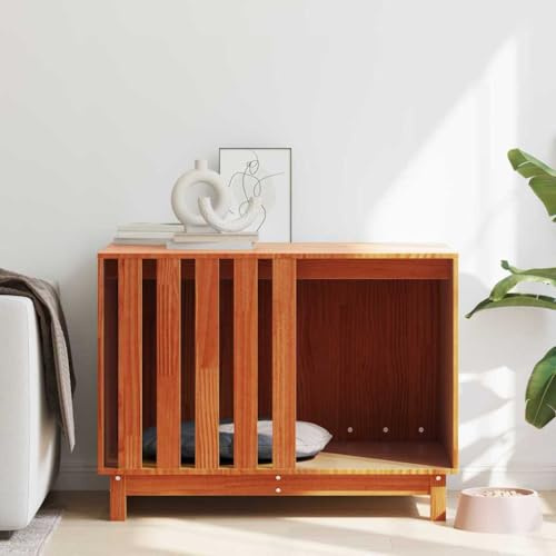 KTHLBRH Modernt hundhus massivt furu inomhus husdjursskydd 100 x 70 x 70 cm vaxbrun färg bekväm fristad för husdjur hållbar konstruktion enkel montering