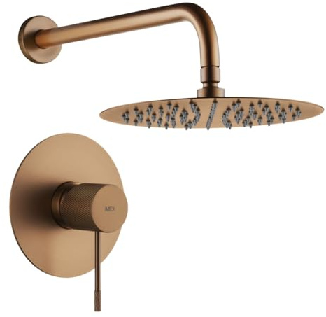 IMEX - Ducha Empotrada Oro Rosa Monomando | Conjunto de Grifería Empotrado con Rociador Antical Efecto Lluvia Cobre | Columna Ducha Empotrada con Grifo en Latón y Acero Inox S.304 (SIN ALCACHOFA)