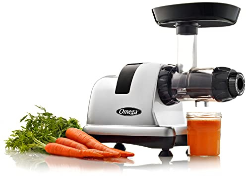 Omega Cold Press Juicer Machine, Vegetable and Fruit Juice Extractor and Nutrition System Makes Nut Milks Baby Food and Sorbets, Triple-Stage 80-RPM Slow Masticating Juicer, 200-Watts, Gray