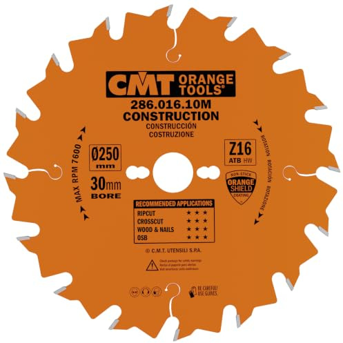 CMT ORANGE TOOLS 286.016.10M - KREISSÄGEBLATT FÜR BAUUNTERNEHMER HW 250X2.8X30 Z=16 5'ATB