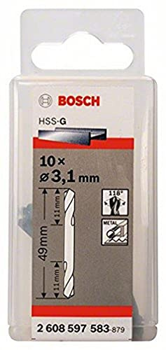 Bosch Professional Doppelendbohrer HSS-G geschliffen (10 Stück, Ø 3,1 mm), Gesamtlänge in mm: 49