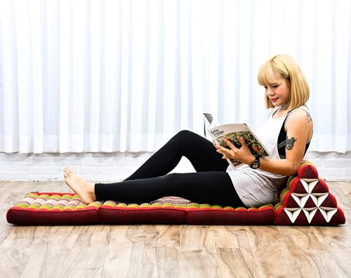 LEEWADEE - Comodo Materasso Da Pavimento Giapponese Con Cuscino Lettura, Materasso Futon O Tappetino Pieghevole Da Massaggio Tailandese, 170 x 53 cm, Verde Rosso