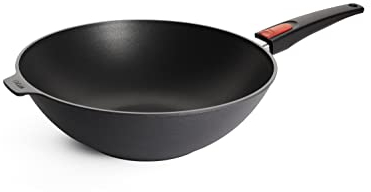 Woll Diamond Lite Wok- und Rührpfanne, Ø 32 cm, 10 cm hoch, mit abnehmbaren Stiel - Geeignet für Ceran, Gas, Elektro, Halogen - nicht induktionsgeeignet, Aluguss, anthrazit