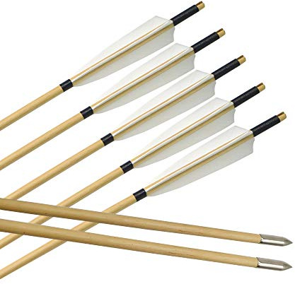 ZSHJG Fait Main Tir à l'arc Flèches en Bois Plumes de Dinde Traditionnel Flèches d'arbre en Bois pour Arc Long Arc Recurve (12 pièces)