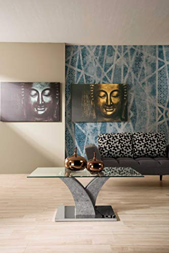 TINDARO Couchtisch mit verchromter Metallstütze und rechteckiger Glasplatte (Beton)