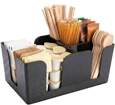 Restaurantware Bar Lux 9.5 x 5.8 x 4.2 Inch Bar Caddy 1 Pebbled Napkin Holder - 6 Compartments Organize Straws Napkins Or Condiments Black Plastic Bar Organizer For Homes Bars Or Offices