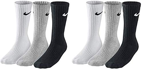 NIKE 6 Paar Herren Damen Socken SX4508 weiß oder schwarz oder weiß grau schwarz, Farbe:weiß grau schwarz, Größe:38-42