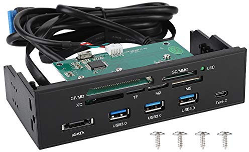 Sxhlseller Lector de Tarjetas, 5,25 Pulgadas Multifunción USB 3.0 de Alta Velocidad Lector de Tarjetas Interno Tablero de Instrumentos Panel Frontal de PC Soporte M2, MSO, SD, MS, XD, 64G CF Card