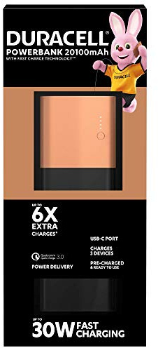Duracell Power bank 20100 mAh, Portable Charger with Fast Charge Technology IN / OUT