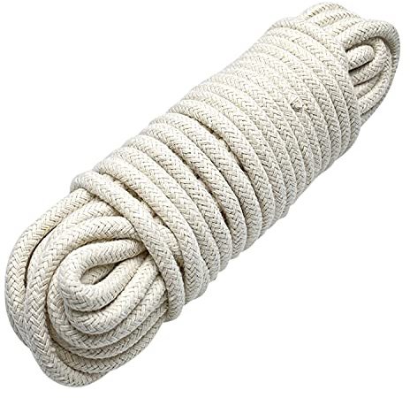 1/4 Inch Natural Cotton Rope, White Craft Clothesline, Used for DIY Rope Baskets, Handicrafts, Candle Wicks, etc, 6MM, 52 Feet.