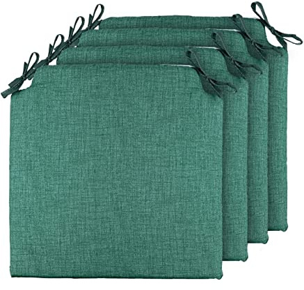 TIENDA EURASIA Pack 4 Cojines para Sillas de Terraza | Funda Lavable | Relleno Esponja | Estampados Lisos con 2 Cintas de Sujeción | 40 x 40 x 3 cm
