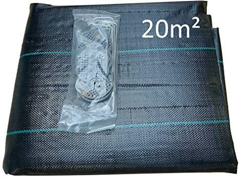EXCOLO 20m² schwere Unkrautplane 150g/m² Unkrautvlies Plus 10 Erdanker Unkraut Stopp Bodengeweben für Steingarten Kunst Beet Erdbeer Pflanzung (20m² 2x10m 150g/m²)