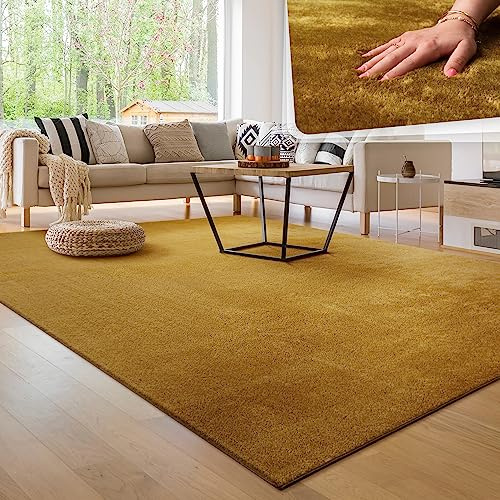 Paco Home Moderner Kuscheliger Wohnzimmer Teppich Kurzflor waschbar flauschig Weich Einfarbig Felloptik zeitlos stilvoll rutschfest pflegeleicht, Farbe:Gelb, Größe:120x160 cm