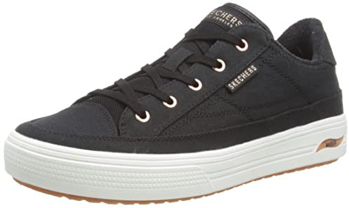 Skechers Women's Arch FIT Arcade Sneaker, Black Canvas/Rose Gold Trim, 8 UK