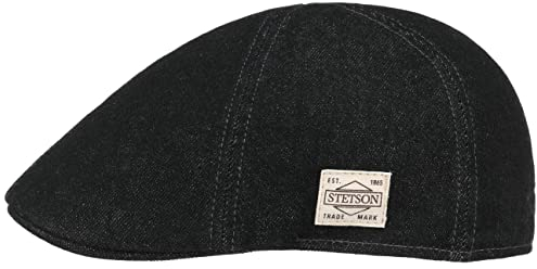 Stetson Texas Robust Denim Flatcap Unifarbene Schiebermütze aus Baumwolle Herren Herbst Winter schwarz L (58-59 cm)