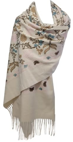 GFM® Pashmina-Schal, bestickt, Kaschmir-Textur, Wolle, Herbst/Winter - Beige- (EMBSHL-2-TR)