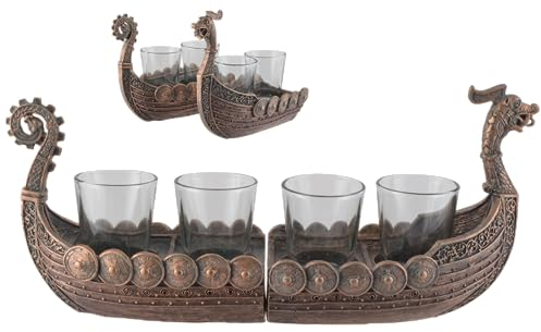 VOGLER Joh. Vogler GmbH Wikingerschiff in 2 Hälften für 4 Shots, Schnapsgläser (enthalten), aus Kunsstein, handbemalt