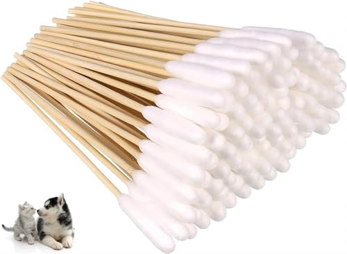FEISIGE 100 Stück Haustier Ohrenreinigung Lange Wattestäbchen - Effektive Lösung für Hund und Katze Ohrenschmalz Infektion Entfernung