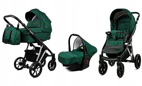 BabyLux® Kinderwagen Set 3 in 1 - Marlux Magnetic - incl. Babywanne, Buggy Sportsitz, Auto-Babyschale - Autositz - Kinderwagenset - Kombikinderwagen mit Wickeltasche, Regenschutz usw.
