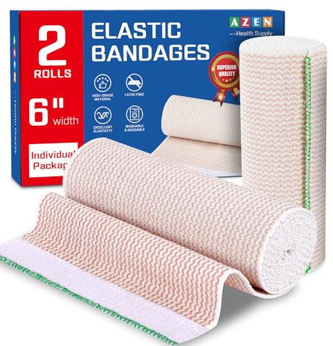 AZEN Premium 2 Pack Elastic Bandage Wrap 6 Inch, Compression Wrap Bandage for Legs, Ankle, Knee, Tummy, Body, Latex-Free, Lymphedema Wraps for Legs