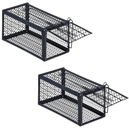 Relaxdays Pack 2 Trampas para Ratones Vivos, Ratoneras no Letales, 12 x 24 x 11,5 cm, Jaulas Atrapa Ratas Metal, Negro, Hierro