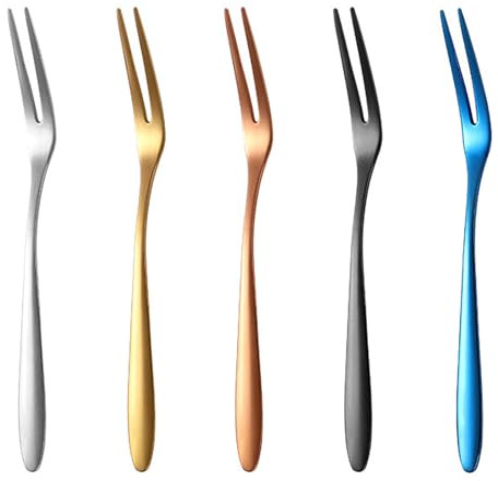 5 PCS Small Fruit Fork, 5.1 Inch Stainless Steel Dessert Forks, Mini Fruit Forks for Appetizer Cake Cocktail, Asanta Tiny Cute Salad Forks for Party, Home, Mix Color (Silver/Gold/Rose Gold/Black/Blue)