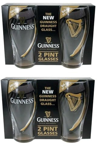 Guinness Official Merchandise, Gravity Glass Design, 4 Pack Pint Glasses