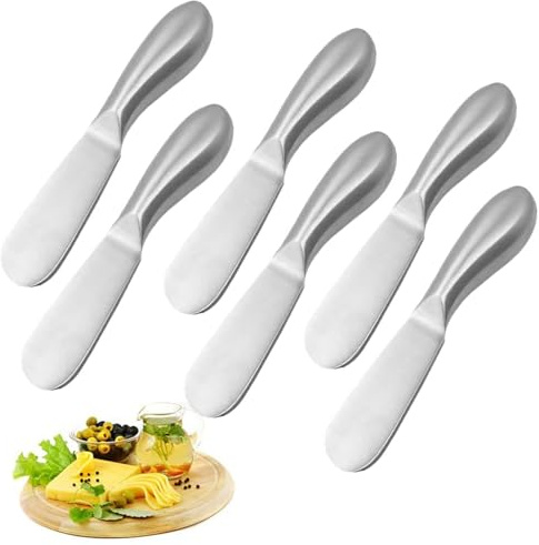 Clarmonde Premium Stainless Steel Cheese Tool Set - 6 Piece Cheese Knife Set - Cut, Spread All Your Favorite Cheeses (6 Silver Round Cheese Knife)