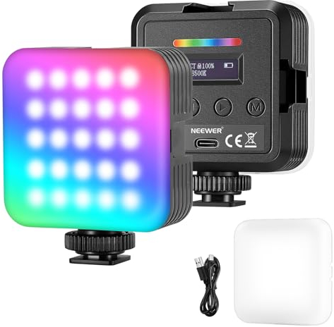 NEEWER Magnetic RGB Video Light, 2 Pack 360° Full Color RGB61 LED Camera Light with 3 Cold Shoe Mounts/CRI 97+/20 Scene Modes/2500K-8500K/2000mAh Rechargeable Portable Photography Selfie Lighting