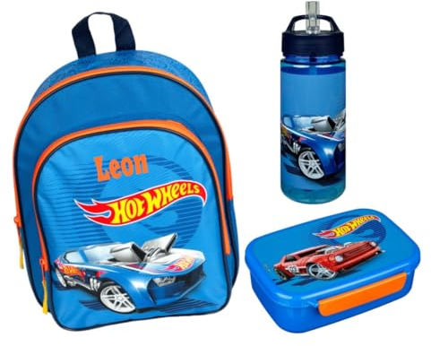Zaino per l'asilo Hot Wheels Ragazzo, personalizzato con nome, set di zaino per bambini con torre di pittura e scrittura, 35 pezzi, Set 2 – Hot Wheels, 25 x 31 x 10 cm