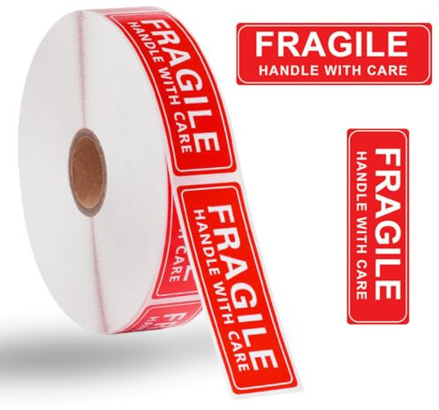 OIGWBPH 500 Fragile-Sticker Warnetiketten für zerbrechliche Güter auf Rolle, Vorsicht bei zerbrechlichen Gütern, Transportaufkleber, Paketaufkleber