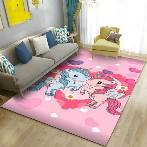 Kinderteppich Tierpferd-Cartoon Süßes Einhorn - Kurzflor Teppich Kinderzimmer Spielteppich Antiallergen Und Extra Weich - Babyzimmer Teppiche Für Junge Und Mädchen Babyteppich 80 X 120 Cm -6L8C6M0K3X9