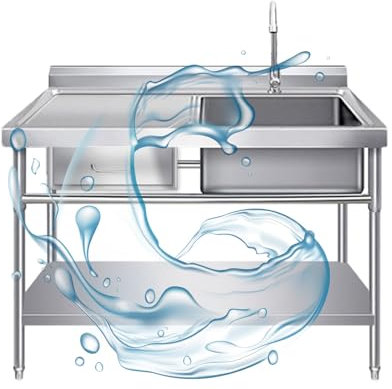 Outdoor Garden Sink,free Standing Outdoor Sink,Kitchen Sink with Drawers,Commercial Sink Single Bowl Unit,w/Faucet & Drainboard,Prep & Utility Washing Hand Basin,for Indoor Outdoor(Size:100x50x80cm)