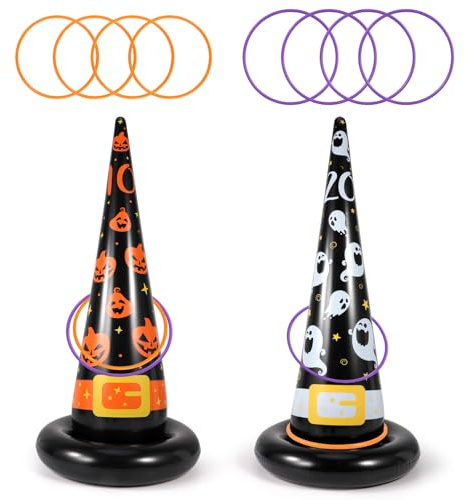 SRIZIAN Giochi di Lancio Dell'anello di Halloween, Gioco di Lancio per Feste con 8 Anelli,Anelli Gonfiabili per il Lancio di Giochi da Giardino All'aperto