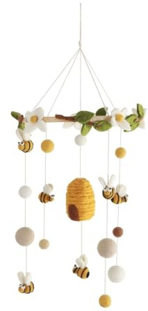 Handgemacht & Fairtrade-zertifiziert | Gry & Sif | Stilvolles dänisches Design x Nepali Kunsthandwerker | Mobile Baby mit Bienen aus Filz für das Babybett Laufstall Wickeltisch Babyzimmer
