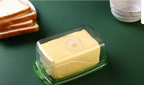 Mantequillera de 500 g con tapa, contenedor para refrigerador, cocina, comedor, 500 ml (verde)