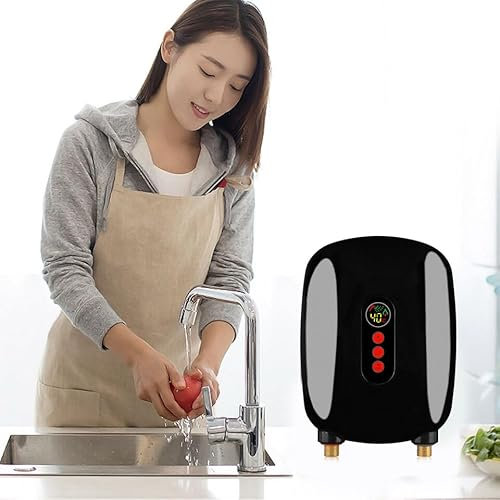 MEHOOSPVN 6500W Elektrische Durchlauferhitzer Warmwasserbereiter Elektronischer Dusche Thermostat Warmwasserbereiter Heizung, IPX4 waterproof mit Auslaufschutz, Schutz Gegen Trockenbrennen, Schwarz