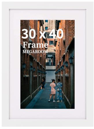MEGAROOM Wood 30x40 Picture Frame - 30 x 40cm Picture Frame - Picture Frames 30cm x 40cm with Clear Perspex Front - Wall Mounting to Hang Portrait or Landscape (White)